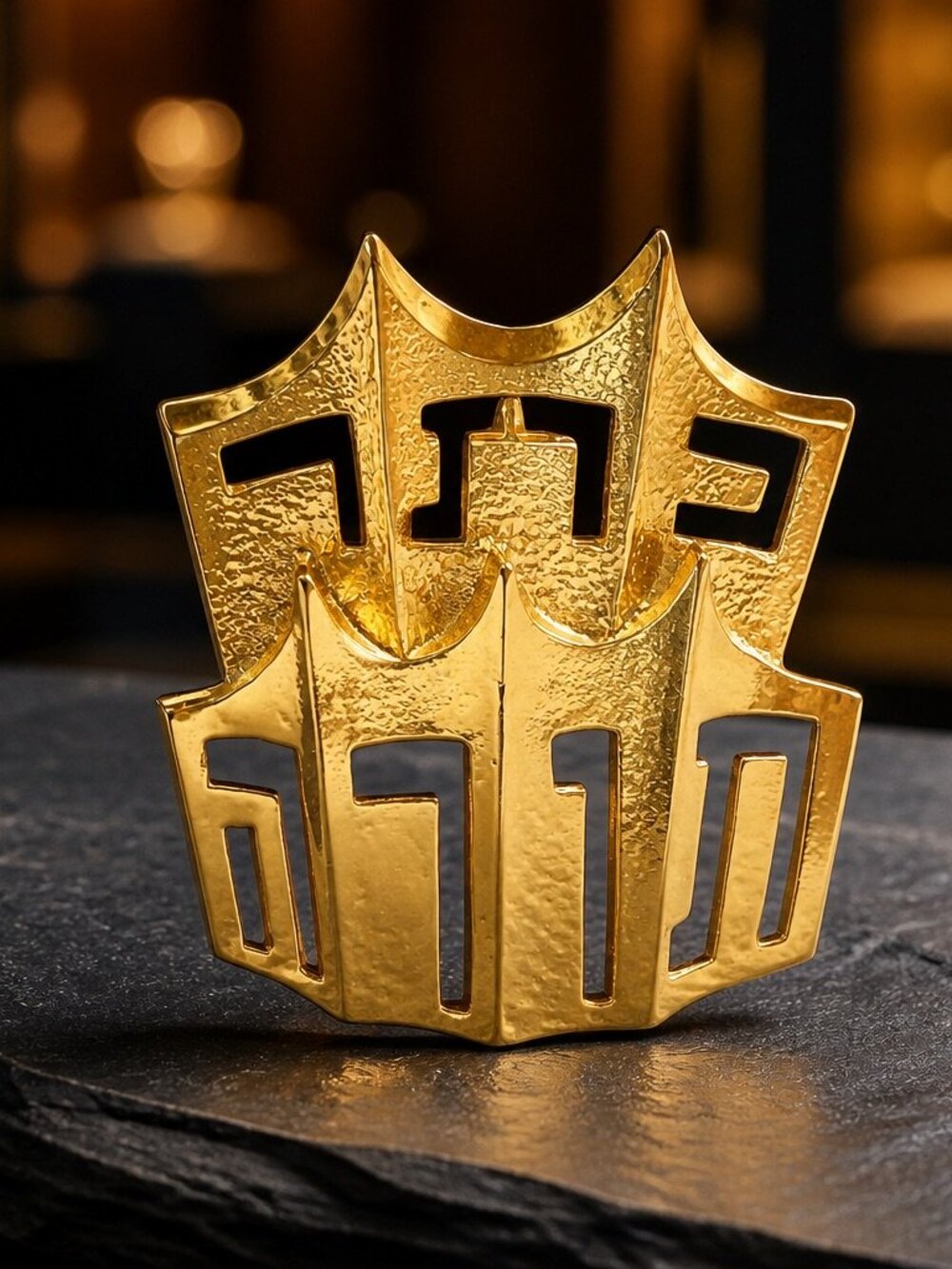 Gold-Tone Torah Crown Brooch Pin Hebrew Letter Design 1988 M. Katz Signed Piece